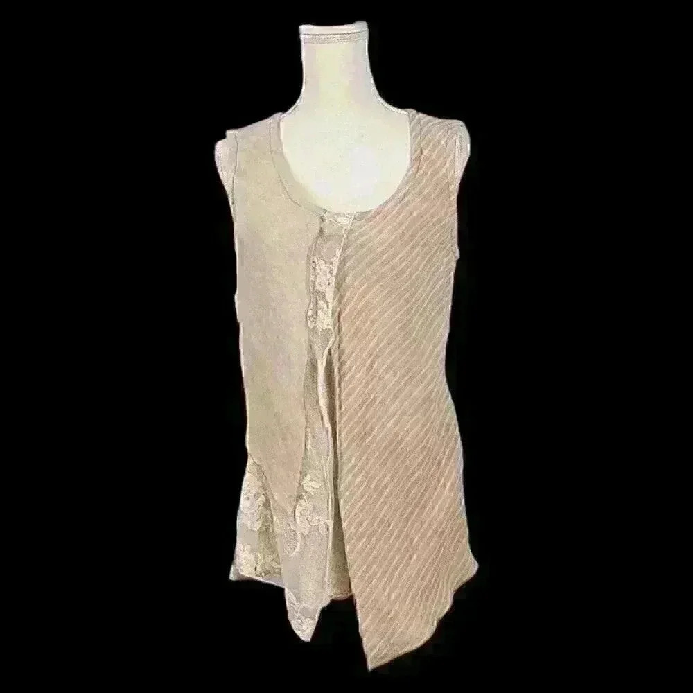 MARILIU MODA Woman's BEIGE/NUDE Shirt TUNIC Multi Layer Texture ITALY size Med - Picture 4 of 10